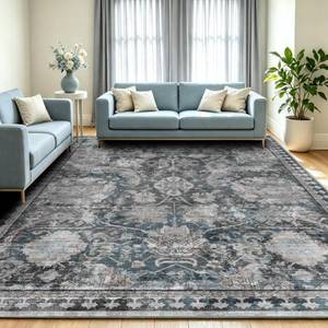 lot 5202 image: RUGSURE Washable Area Rug Grey Blue 6 x 9