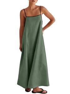 lot 6239 image: ANRABESS Womens Summer Maxi Dress Spaghetti Straps Olive XL
