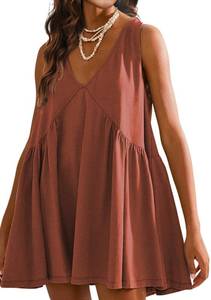 lot 6249 image: Tomosc Sleeveless Mini Dress V-Neck Rust L