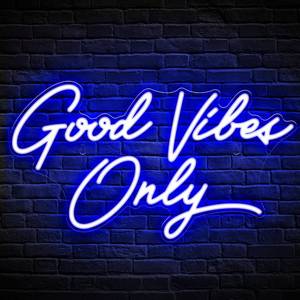lot 7609 image: Kavaas Good Vibes Only Neon LED Sign 17.7 x 9.9 Blue