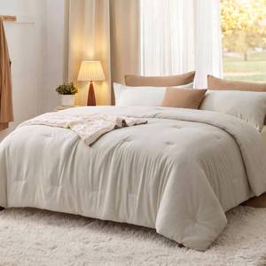 lot 9698 image: Bedsure Oversized King Comforter Prewashed Bedding Set 3Pcs Beige 120x98