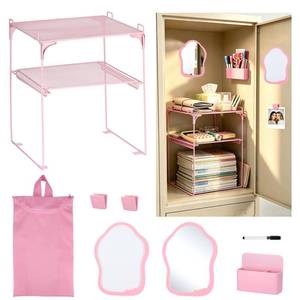 lot 9703 image: Pink 2-Tier Locker Organizer Shelf Locker Accessories Kit for School Girls
