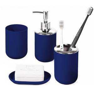 lot 9709 image: RRM Bathroom Accessory Set, 4 Pcs Blue Plastic Bathroom Set
