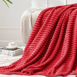 lot 9710 image: BEDELITE 3D Ribbed Jacquard Red Fleece Throw Blanket for Couch, 50x60 Inch