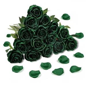 lot 9720 image: SEKNHOP Emerald Green 16 PCS Roses Artificial Flowers