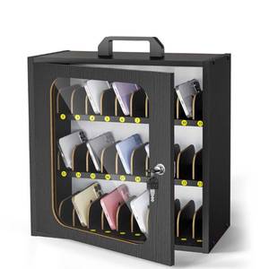 lot 9746 image: Cell Phone Caddy for Classroom, Adjustable 33 Slots Phone Locker Box for School Home Office Management Easy Assembly Wooden Cellphone Storage Cabinet for Teacher