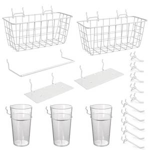 lot 9752 image: Pegboard Organizer Accessories, 18 Pack Baskets Cups Hooks (WhiteClear)