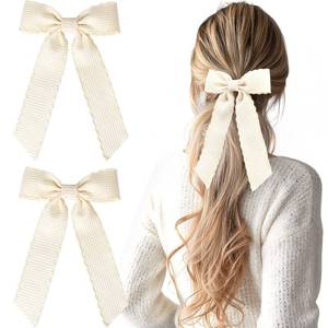 lot 10028 image: VOBOBE 2PCS Hair Bows for Women Girls, Beige Hair Ribbon Bowknot French Hair Clips Barrettes Wavy Hair Accessories for Women Girl with Long Tail (Beige)