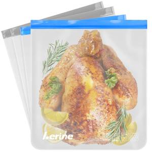 lot 10046 image: Lerine 4 Pack Dishwasher Safe Reusable 3 Gallon Freezer Bags for Marinating