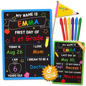lot 10392 image: BEAWART First & Last Day of School Sign, 10x14 Double-Sided Dry Erase