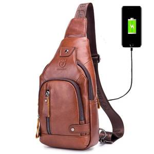 lot 10393 image: BULLCAPTAIN Genuine Leather Crossbody Sling Bag for Men XB-129(Brown)