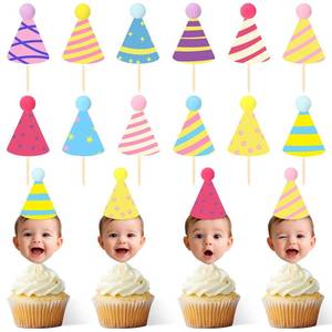 lot 10401 image: 36 Pcs DIY Baby Face Photo Cake Topper Kit, Rainbow Color, Stylish Style
