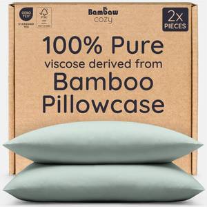 lot 10410 image: Bambaw 100% Viscose Derived from Bamboo Pillowcases King Size �� Set of 2 King Size Cooling Pillow Cases for Ance with Envelope Closure, Breathable, Soft & Luxury Pillow Cases (Sea Glass)