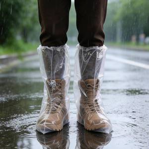 lot 10416 image: 20 PCS (10 Pairs) Longer Waterproof Shoe Covers for Rain, Non-Slip Disposable Plastic Shoe Ponchos Boot Covers Waterproof, Clear Heavy Duty Rain Shoe Covers for Men and Women