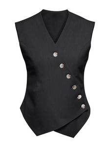 lot 10417 image: Cicy Bell Womens Waistcoat Vest Sleeveless Blazers V Neck Button Up Asymmetrical Hem Work Office Suit Vests, Size L