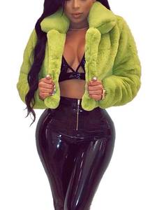lot 10429 image: RAMOUG Women Faux Fur Jacket Crop Fuzzy Lapel Outerwear Coat Light Green, Size M