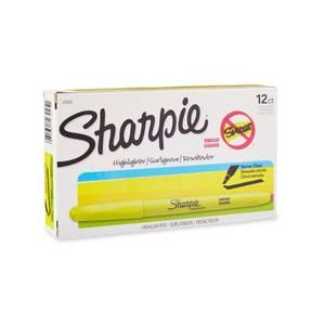 lot 10437 image: Sharpie Pocket Style Highlighters, Chisel Tip, Fluorescent Yellow, Box of 12