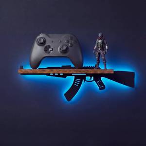lot 10438 image: Gun AK47 LED Floating Shelf, Mancave Decor for Men, Game Room Wall Shelf