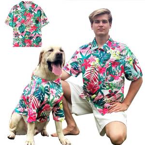 lot 10455 image: PriPre Hawaii Polo Shirt Breathable Cool Beach Style Pet Owners Red T-Shirt Dog Matching Apparel Shirts,2X-Large Flower