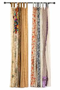 lot 10461 image: RAJBHOOMI HANDICRAFTS Silk Sari Curtain Panel �� Boho Light-Filtering Window Curtain, Recycled Indian Sari Fabric Drape for Bedroom & Living Room, 84 x 43 in, White