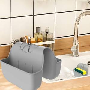 lot 10481 image: OKeanu Sponge Holder for Kitchen Sink, Silicone Sink Saddle Caddy Organizer Rack, Sponges Holder Over Faucet, Hanging Kitchen Organizer Accessories Rack Basket - Grey