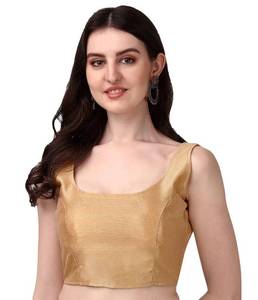 lot 10488 image: Aqila Attire Womens Deep Neck Silk Sleeveless Readymade Blouse (AA1621) (Navy Blue, Free Size)
