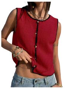 lot 10493 image: GORGLITTER Womens Button Up Cropped Sweater Vest Vintage Knit Cardigan Top, Size M