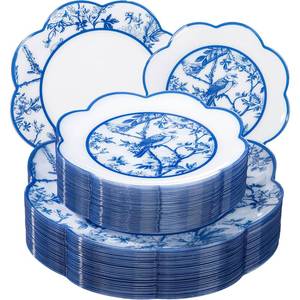 lot 11017 image: LIYH Love In Your Heart 60-Pc Blue Floral Plastic Plates