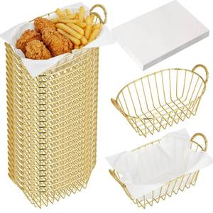 lot 11026 image: 24 Pack Gold Metal Wire Oval Food Baskets
