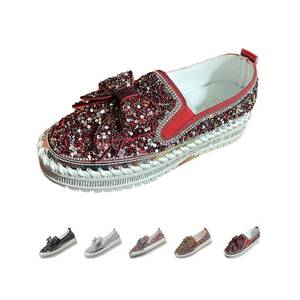 lot 12635 image: AngryMonkey Womens Rhinestone Slip-On Sneakers, Wine Red, Size 8