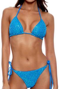 lot 12644 image: Amy Babe Womens Sequin Triangle Bikini Set Halter L