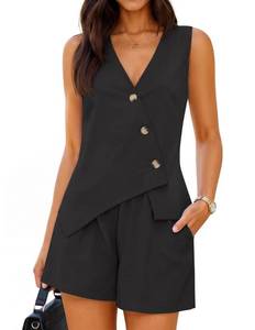 lot 12654 image: ZESICA Womens 2-Piece Linen Shorts Set, Medium