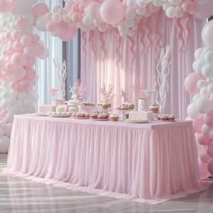lot 12664 image: Party Talk Pink Tulle Tablecloth 6ft Rectangle
