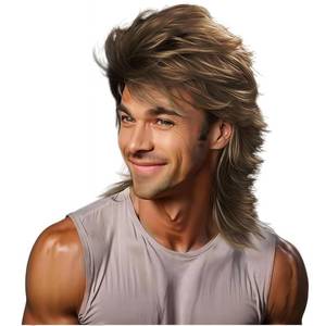 lot 12681 image: Sabosi Mullet Wig Light Brown 80s Mens Wig