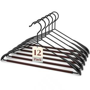 lot 13248 image: Ulimart Metal Suit Hangers 12 Pack with Wood Pant Bar