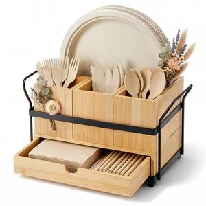 lot 13250 image: Qunclay Bamboo Wood Silverware Caddy With Drawer