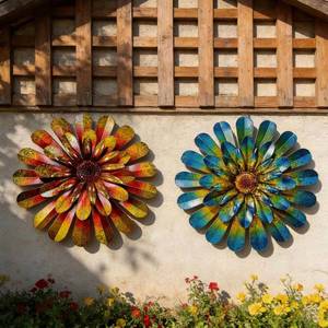 lot 13297 image: HOOEN 2 Pack Metal Flower Wall Decor, 12-Inch