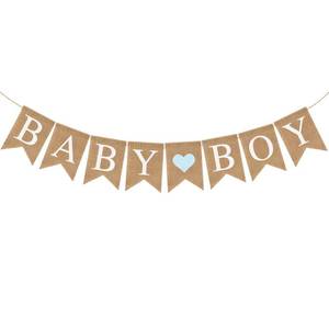 lot 14006 image: Lighoon Pre-Strung Baby Boy Burlap Banner Light Blue Heart