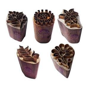 lot 14011 image: Royal Kraft Floral Brass Wooden Printing Stamps Set of 5