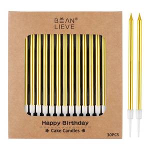 lot 14064 image: Bean Lieve 30-Count Gold Long Thin Birthday Candles