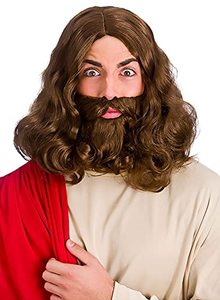 lot 14068 image: Yes Daddy Jesus Wig & Beard Set - Dark Brown