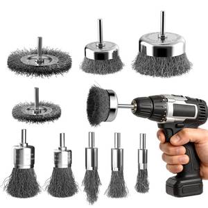 lot 14117 image: BURMONG Wire Brush Set for Drill 9-Piece 14 Inch