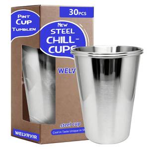 lot 14123 image: Stainless Steel Pint Cups 20 oz Set of 30