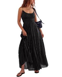 lot 18377 image: Gacaky Summer Maxi Dress Lace Floral Bohemian Black Large