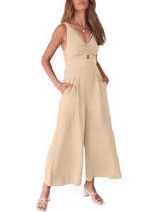 lot 18396 image: ANRABESS Womens Linen Jumpsuit Wide Leg V-Neck Large