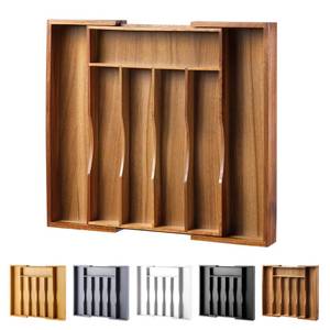 lot 19483 image: Oridom Expandable Acacia Kitchen Drawer Organizer