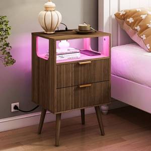 lot 19497 image: JOONEE Nightstand with Charging Station and LED Lights  Retail $119.99