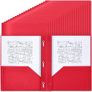lot 19502 image: Lincia Plastic Folders with 3 Prong Fasteners, 100 Pcs, Red