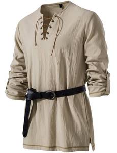 lot 20235 image: JEMITOP Mens Renaissance Lace-Up Tunic Shirt Large Khaki