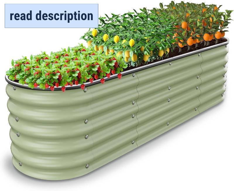 lot 131493 image: Retails for $130 8 X 2 X 1.4 Ft Galvanized Raised Garden Bed,Sturdy and Easy to Assemble Oval Raised Planter Beds Outdoor for Vegetables, Gardening, Flowers, Fruits Light Green